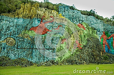 Prehistory Wall in Vinales, Cuba Stock Photo