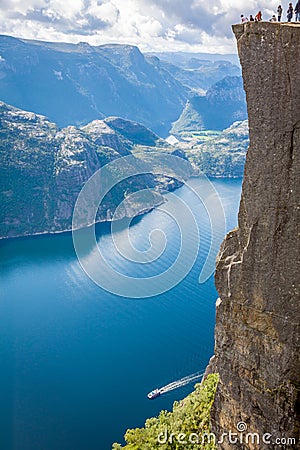 Preikestolen,Pulpit Rock at Lysefjorden (Norway). A well known t Stock Photo
