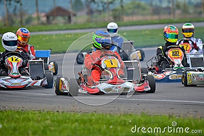 PREJMER, BRASOV, ROMANIA - MAY 3: Unknown pilots competing in National Karting Championship Dunlop 2015, Editorial Stock Photo