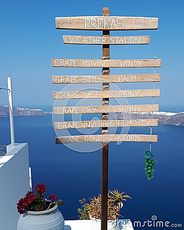 Prekas Apartments weather station in Santorini, Greece. Tourist atraction on the Caldera. Editorial Stock Photo