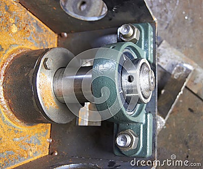 preliminary assembly of the mechanism with an installed shaft and bearing Stock Photo