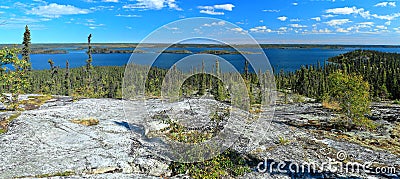 Subarctic Boreal Forest at Prelude Lake Territorial Park with Canadian Shield, Northwest Territories, Canada Stock Photo