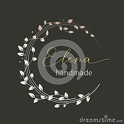 Premade logo design with golden floral wreath. Tree branches and leaves. Feminine logotype template Vector Illustration