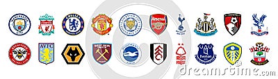 Premier League 2022-2023 of England. Leicester City, Liverpool, Chelsea, Manchester United, Manchester City, Arsenal, Tottenham Vector Illustration