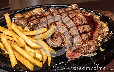 Premium American prime rib steak with french fries Stock Photo