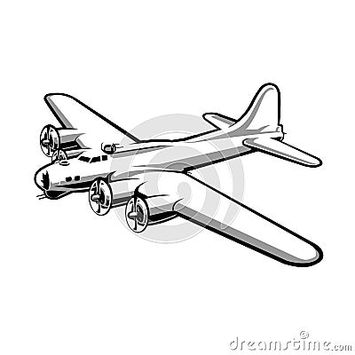 B17 Bomber Plane Flying Fortress Silhouete Vector Stock Photo