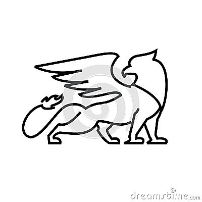 Premium black minimal Griffin Mythical Creature Emblem mascot Line Vector Design Vector Illustration