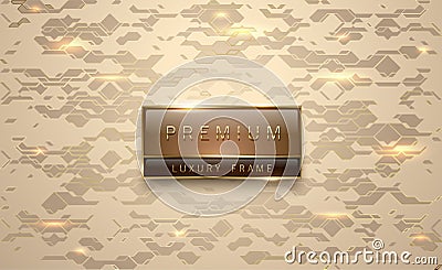 Premium brown label with golden frame on metallic gold geometric background golden lines. Vip luxury logo template. Vector Vector Illustration