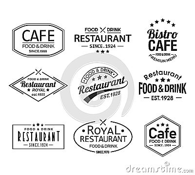 Set of isolated cafe and restaurant logos Vector Illustration