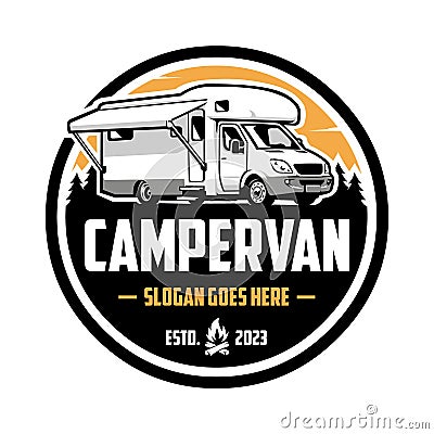 Campervan Motorhome RV Caravan Logo Emblem Vector Art Isolated Vector Illustration