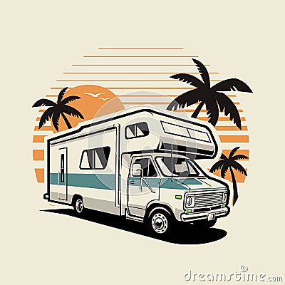 Classic Campervan Motorhome RV Caravan Illustration Vector Art Vector Illustration