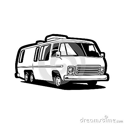 Classic Retro RV Campervan Caravan Monochrome Silhouette Vector Art Isolated Vector Illustration