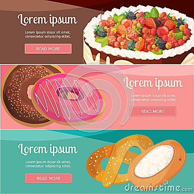 Premium collection of web banners with sweets, bakery and pastry Vector Illustration