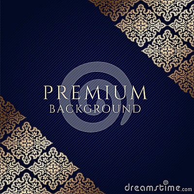 Premium dark blue background with ornamental golden corners and centered space for text. Vector Vector Illustration