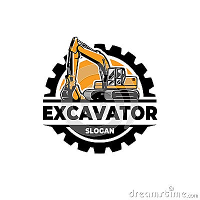 Premium Excavator Logo Emblem, Circle Badge, Vector Isolated Template Set Vector Illustration