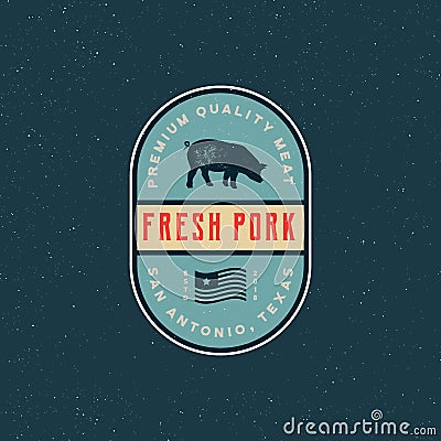 Premium fresh pork label. retro styled meat shop emblem. vector illustration Vector Illustration