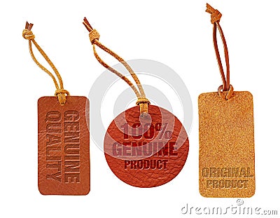 Premium and genuine quality leather sale tag set Stock Photo