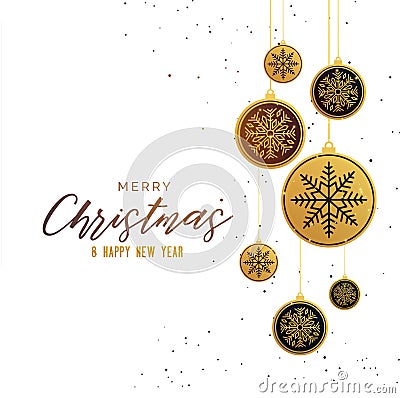 Premium golden christmas balls seasonal greeting background Vector Illustration