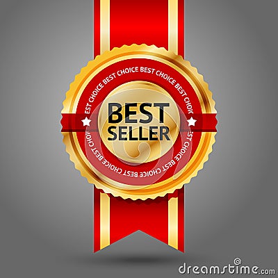 Premium golden and red Best Seller label with Vector Illustration