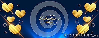 Premium golden valentines day banner with blue light effect Vector Illustration