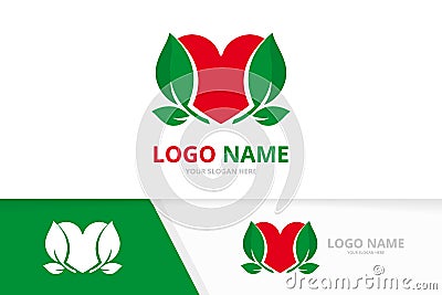Premium heart logo combination. Love and leaves logotype design template. Vector Illustration