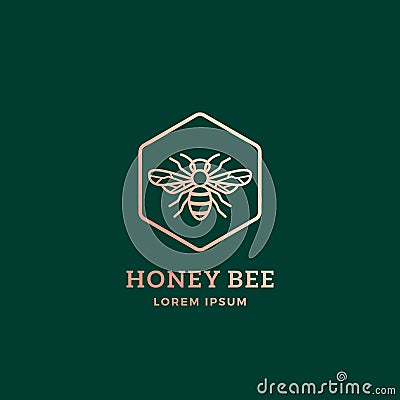 Premium Honey Bee Abstract Vector Sign, Symbol or Logo Template. Golden Bee Sillhouette with Retro Typography. Creative Vector Illustration