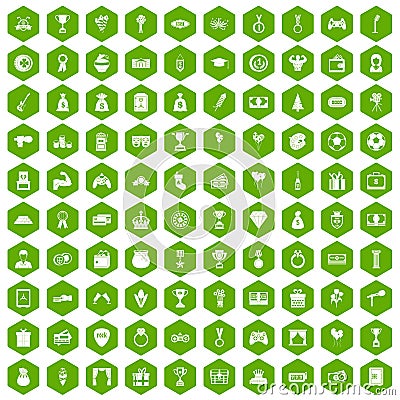 100 premium icons hexagon green Vector Illustration