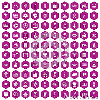 100 premium icons hexagon violet Vector Illustration