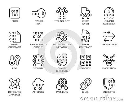 Premium Icons Pack on Blockchain System, Crypto Technology . Such Line Signs as Cryptographic Decentralised Database Vector Illustration