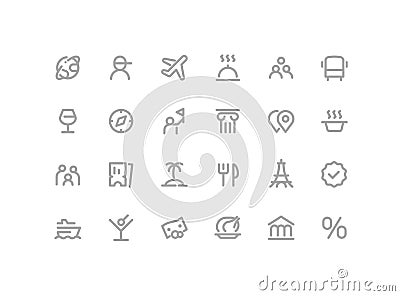 Premium Icons Pack on Travel and Tourism, Cruise Options, Tour. Such Line Signs as Guide, Flights, Excursions, Beach Vector Illustration