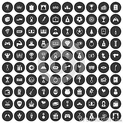 100 premium icons set black circle Vector Illustration