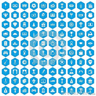 100 premium icons set blue Vector Illustration