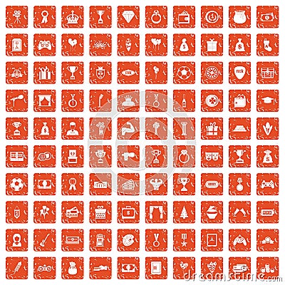 100 premium icons set grunge orange Vector Illustration