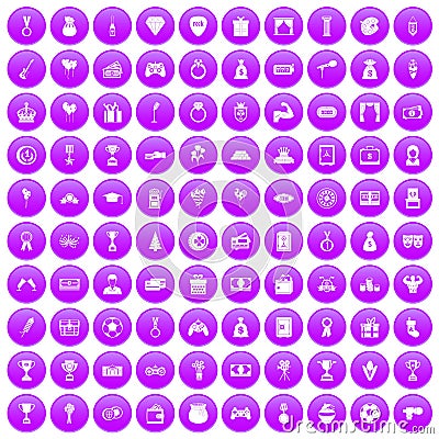 100 premium icons set purple Vector Illustration