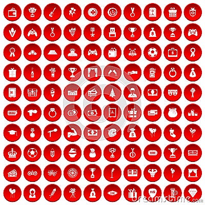 100 premium icons set red Vector Illustration