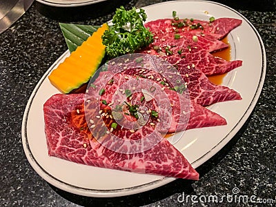 Premium A5 Japanese wagyu beef for barbecue or yakinuku Stock Photo