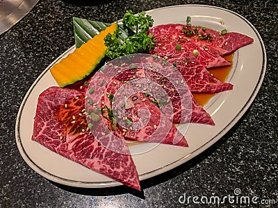Premium A5 Japanese wagyu beef for barbecue or yakinuku Stock Photo