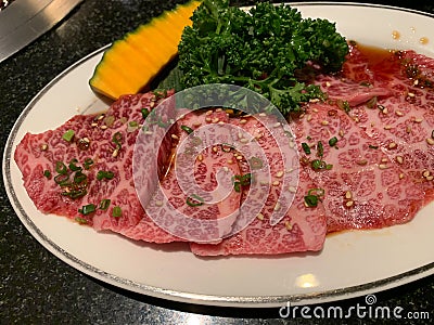 Premium A5 Japanese wagyu beef for barbecue or yakinuku Stock Photo