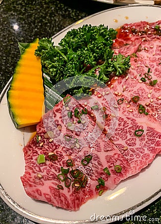 Premium A5 Japanese wagyu beef for barbecue or yakinuku Stock Photo