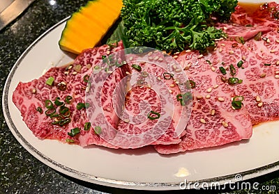 Premium A5 Japanese wagyu beef for barbecue or yakinuku Stock Photo