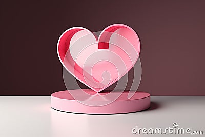 Premium modern podium stand for Valentines Day greetings, featuring a heart Stock Photo