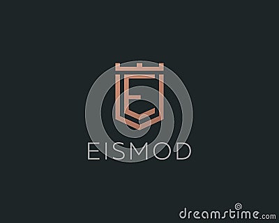 Premium monogram letter E initials logotype. Elegant shield crown vector logo. Vector Illustration