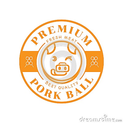 Premium pork ball with pig stick out tongue illustration Vector Illustration