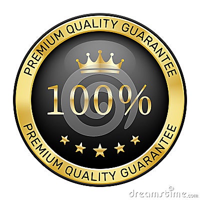 100% premium quality guarantee crown and 5 star gold gradient logo. Stock Photo