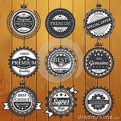 Premium quality, guarantee, genuine, badges vector illustration Vector Illustration