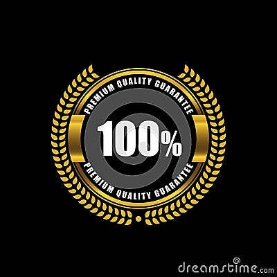 Premium quality guarantee logo with laurel gold color design on black background. Vector Illustration