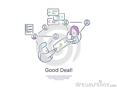 Premium Quality Hand drawn Line Icon And Concept Set: Business acquisition deal. Social networks, Teamowork, Business Vector Illustration