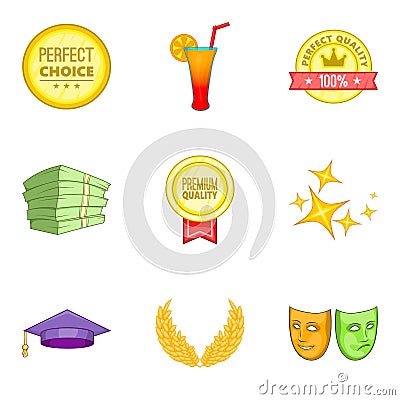 Premium quality icons set, cartoon style Vector Illustration