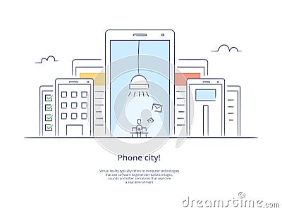 Premium Quality Line Icon And Concept Set: Phone city with a person who writes a message Vector Illustration