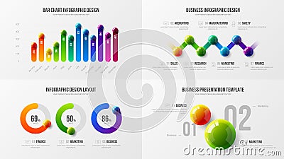 Premium quality marketing analytics presentation vector illustration template. Business data visualization creative design layout. Vector Illustration